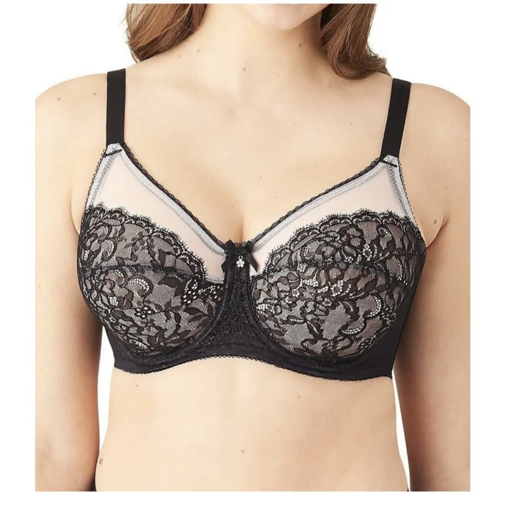 Wacoal 855186 Retro Chic Sheer Lace Unpadded Underwire Women's Bra Black 40DDD